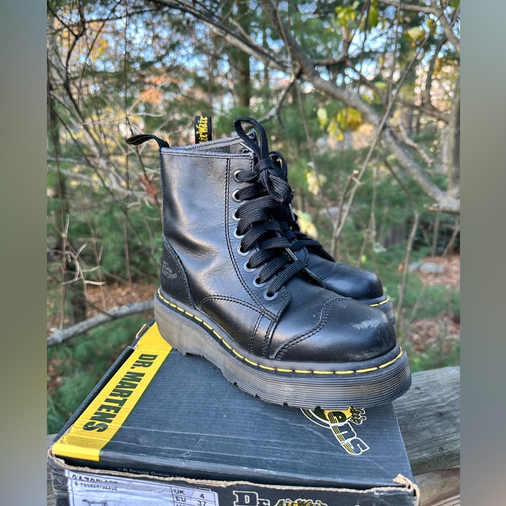 Dr. Martens Docs Black Leather Platform Boots, UK 4, US 6, Like New